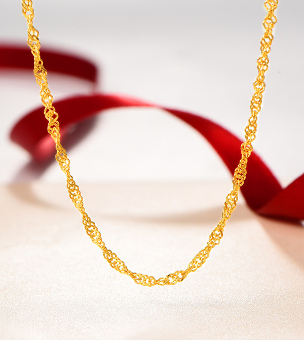 赛菲尔黄金项链女足金999.9水波纹锁骨粗细首饰金套链 约3.