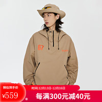 卡帕（Kappa）防风衣2023男半拉链套头衫梭织休闲连帽抽绳长袖KPCEDFJ01 北欧沙色-6353 L