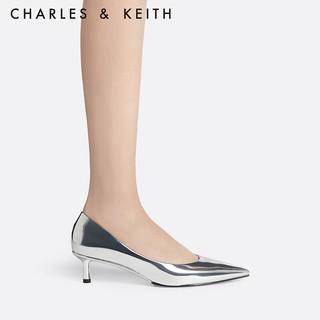 CHARLES&KEITH23冬季CK1-61720165时尚漆皮尖头小猫跟单鞋女 Silver银色 38