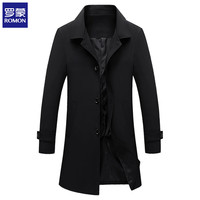 罗蒙(ROMON)风衣男装春秋季商务休闲大衣外套男纯色修身上衣服19Q37黑色L