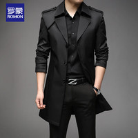 罗蒙(ROMON)风衣男士商务休闲中长款修身大衣中青年上衣外套男装8908黑色3XL