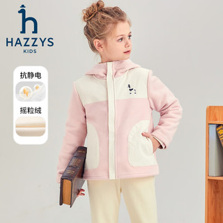 哈吉斯（HAZZYS）品牌童装男女童外套冬防静电宽松保暖时尚舒适针织外套 奶油色 120