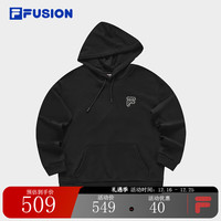 FILA FUSION斐乐潮牌款针织连帽上衣2024春时尚纯棉卫衣 正黑色-BK 180/100A/XL