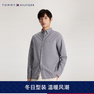 TOMMY HILFIGER24早春男装经典纯棉小格纹商务休闲修身衬衫MW0MW33764 蓝白格子0MS XS（：100-120斤）