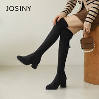 JOSINY 卓诗尼 女靴时尚瘦瘦靴弹力靴高跟高筒长靴套脚过膝靴女士靴子 黑色 35