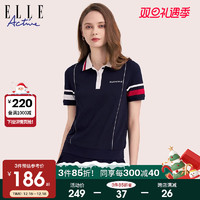 ELLE Active 设计感撞色polo衫女士夏季2023新款运动短袖翻领t恤