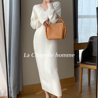 抖音超值购：La Chapelle 2023年冬季新收腰显瘦百搭气质打底针织连衣裙 7564 CZG