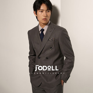 JODOLL乔顿深灰色纯羊毛西服男商务休闲时尚双排扣套西上衣 深灰色 44A