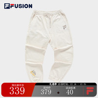 FILA FUSION斐乐潮牌女子针织长裤宽松收口运动休闲裤 麦乳色-BG 160/62A/S