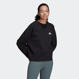 adidas 阿迪达斯 轻运动女装加绒运动圆领卫衣套头衫HA6622 黑色/白色 A/2XL