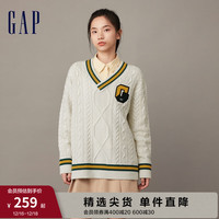 Gap女装冬季2023LOGO学院风V领针织衫836248时尚宽松休闲毛衣 白色 155/76A(XS)亚洲尺码