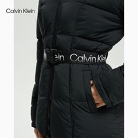 卡尔文·克莱恩 Calvin Klein 运动秋冬女士时尚提花织带插扣收腰休闲连帽夹棉外套4WF2O513 001-黑色 S