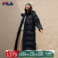 FILA斐乐女装羽绒服女冬季时尚休闲中长款羽绒服保暖外套 传奇蓝-NV M