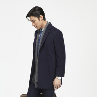 雅戈尔（YOUNGOR）男装大衣男两粒单排扣外套标准版商务大衣羊毛混纺厚实保暖 深蓝 175/96A