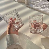 张三 玻璃杯ins清新森系家用浮雕水杯果汁咖啡冷饮杯网红创意水杯