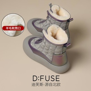 D:FUSE 羊毛厚实星期六旗下雪地靴女秋冬季2023新款加绒棉靴厚底短靴