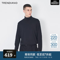 TRENDIANO 高弹翻领打底衫长袖纯色内搭T恤男 黑色090 M