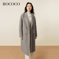 洛可可（ROCOCO）宽松休闲双面呢大衣女长款设计感羊毛呢外套 燕麦色 M