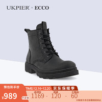 ECCO爱步男鞋 23年冬季休闲系带工装靴马丁靴 革新214714海外 黑色02001 44