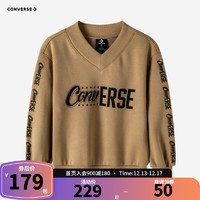 Converse 匡威童装女童加绒卫衣保暖V领串标LOGO落肩版型儿童上衣 咖啡棕 110/52