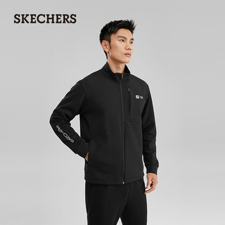 斯凯奇（Skechers）户外跑步防风保暖衣休闲运动弹力棉外套秋冬男拉链款P423M097 碳黑/0018 XL