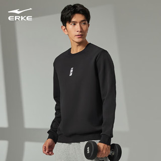 鸿星尔克（ERKE）卫衣男宽松舒适休闲跑步开练男装长袖套头衫运动上衣 正黑 2XL