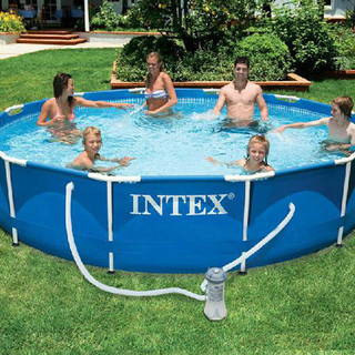 INTEX 新28212圆形管架水池 儿童玩具家庭戏水池别墅养鱼池366*76CM