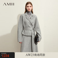 AMII 2023冬翻驳领配腰带羊毛双面呢外套长款半身裙套装女 碳灰（双面呢） 155/80A/S