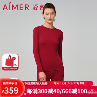 Aimer 爱慕 保暖女暖逸高腰收腹长裤保暖秋裤秋衣单层双层可选AM738911 朱樱红-上衣 170