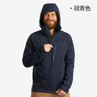 迪卡侬（DECATHLON）山地徒步登山软壳衣男抓绒加绒夹克连帽秋冬外套 砚青色 L