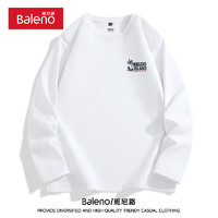 班尼路（Baleno）长袖T恤男秋季潮流街头简约重磅纯棉打底衫运动跑步白色男士上衣