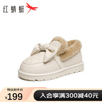红蜻蜓 RED DRAGONFLY雪地靴女鞋加绒保暖休闲鞋蝴蝶结软底短靴WTC43310 米色 39