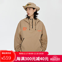 卡帕（Kappa）防风衣2023男半拉链套头衫梭织休闲连帽抽绳长袖KPCEDFJ01 北欧沙色-6353 M