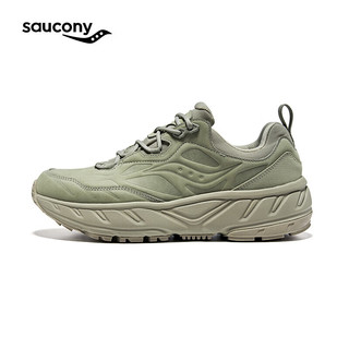 Saucony索康尼男女运动休闲鞋CYBER WEB皮面保暖厚底缓震舒适灰绿40