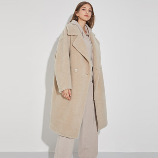 朗姿中长款泰迪颗粒羊毛大衣女高级感气质时尚外套冬季 深米色2 155/76A/S
