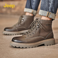 Jeep 吉普 男鞋英伦风简约时尚马丁靴厚底增高男靴高帮户外休闲工装靴