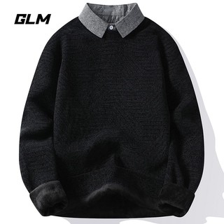 GLM 森马集团品牌GLM加绒衬衫领毛衣男加厚保暖假两件针织衫
