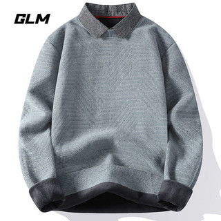GLM 森马集团品牌GLM加绒衬衫领毛衣男加厚保暖假两件针织衫