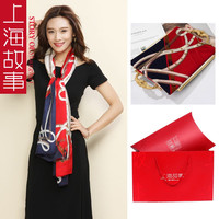 上海故事真丝丝巾桑蚕丝女士围巾礼盒母亲送老师 大不列颠红色