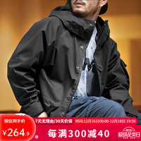 马登工装 美式休闲户外运动连帽机能外套抽绳黑色尼龙风衣男 黑色 L