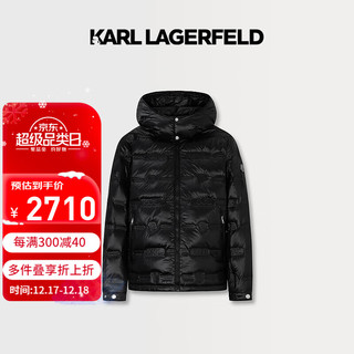 KARL LAGERFELD 卡尔拉格斐23冬连帽臂章休闲老佛爷男装羽绒服外套 8422 黑色 46