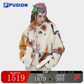 FILA FUSION斐乐潮牌针织长袖外套女2024春仿羊羔绒立领上衣 灰麦色-BG 155/76A/XS