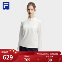 FILA 斐乐女子针织长袖上衣2024春季防晒加绒运动长T 纶度白-WT 160/80A/S