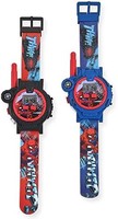 Accutime 蜘蛛侠对讲机红色和蓝色教育数字儿童手表 2 件套 - 玩具带多色表带, 200 米长距离