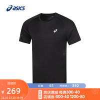 ASICS 亚瑟士 运动T恤男子跑步短袖舒适反光夜跑运动上衣 2011C974-001 黑色 L