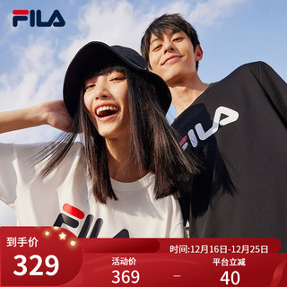 FILA 斐乐 短袖T恤男女装夏季经典LOGO圆领运动套头衫纯棉宽松上衣 雪白-WT 175/96A/L