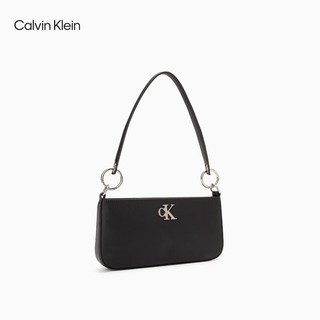 卡尔文·克莱恩 Calvin Klein 女包时尚经典简约金属字母拉链单肩包腋下法棍包DH3237 001-太空黑