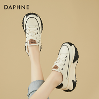 抖音超值购：DAPHNE 达芙妮 真皮厚底老爹鞋女2023夏季新款透气运动休闲百搭小白鞋女鞋