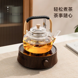 忆壶茶（YIHUTEA）电陶炉煮茶炉玻璃多功能小型家用智能烧水泡茶壶茶具套装 【易操作 旋钮加热】木纹电陶炉