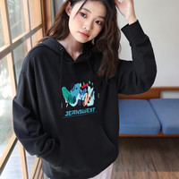 真维斯女装卫衣字母图案印花休闲连帽上衣DE 黑色8010 155/80A/S